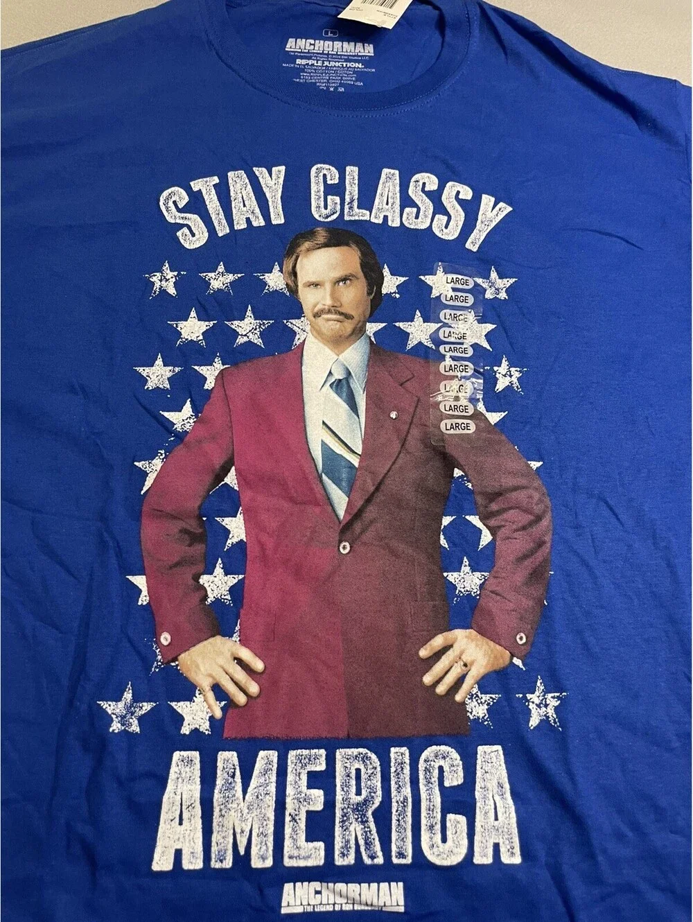 ANCHORMAN The Legend of Ron Burgundy Men Medium STAY CLASSY AMERICA T-Shirt NEW
